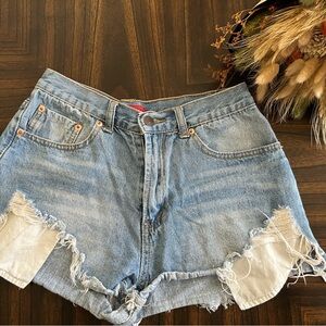 Signature Light Blue Frayed Jean Shorts